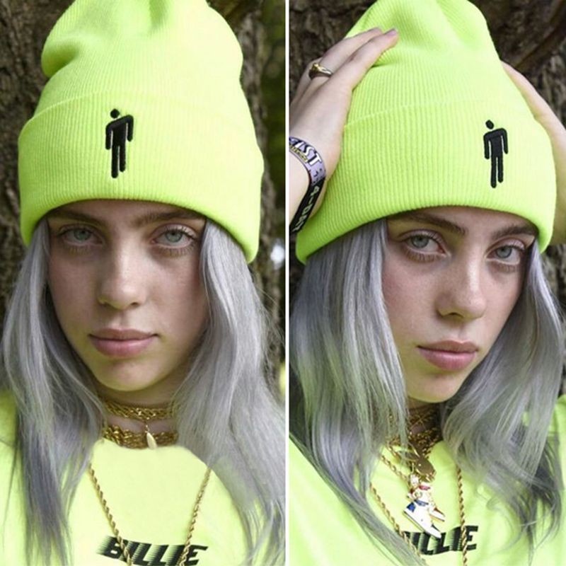 Mũ Beanie Màu Trơn Thêu Chữ Billie Eilish Phong Cách Hip hop Thời Trang Cá Tính