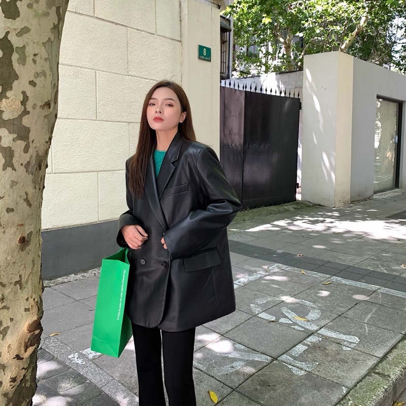 ÁO KHOÁC BLAZER VEST ĐEN + NÂU CHẤT DA LEATHER LOẠI CAO CẤP, HAI LỚP LÓT #D23