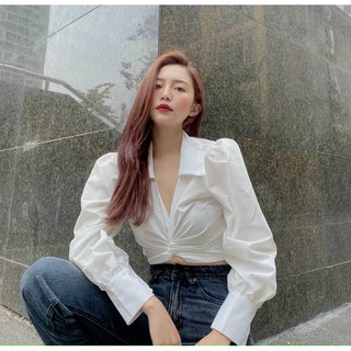 Áo sơ mi croptop xoắn ngực