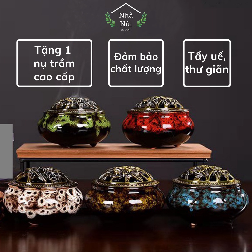 Lư xông đốt trầm hương tự nhiên thư giãn an nhiên bằng sứ nhiều màu, mẫu Decor Nhà Núi