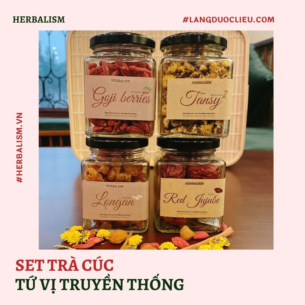 Set Trà Hoa Cúc Kỷ Tử Long Nhãn Táo Đỏ Cỏ Ngọt Quế HERBALISM