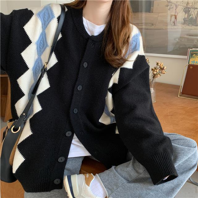 Áokhoác cardigan dệt kim tay dài dáng rộng đính đá phong cách phương Tây