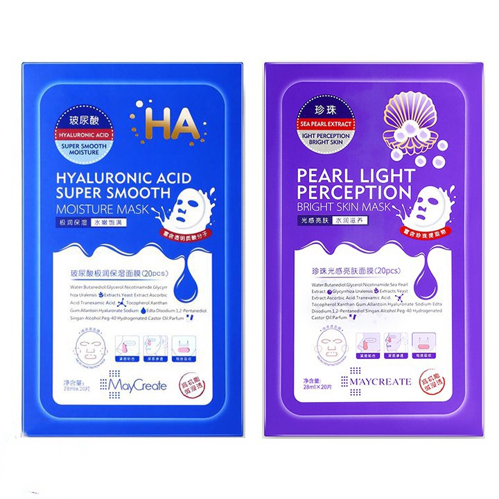 [FREESHIP] Mặt nạ HA Xanh Tím Maycreate HA Mask (Miếng) Hyaluronic Acid Super Smooth cấp nước, cấp ẩm và dưỡng trắng