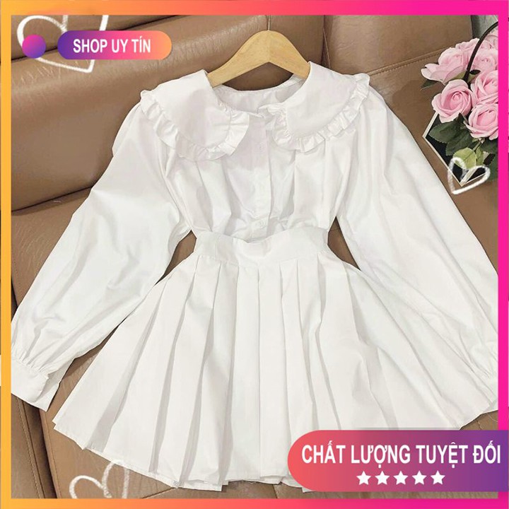 Combo váy áo 💦 SET ÁO CỔ BÈO CHÂN VÁY TENNIS TRẮNG, chất liệu lụa Hàn cao cấp cực mềm mịn-không xù SET05 | BigBuy360 - bigbuy360.vn