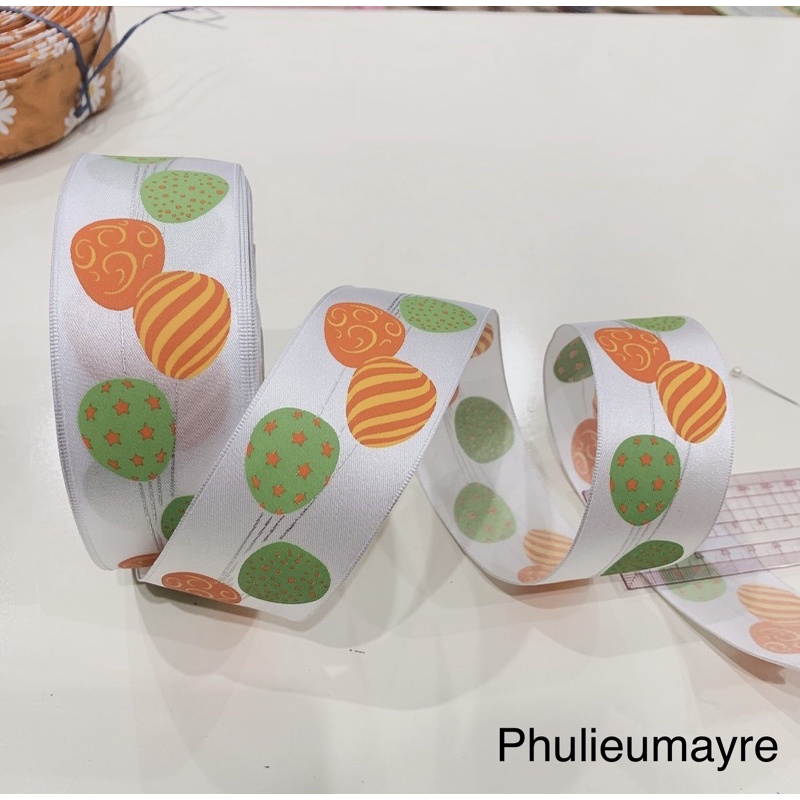 Ruy băng lụa hoạ tiết chùm bóng bay 4cm (ribbon)