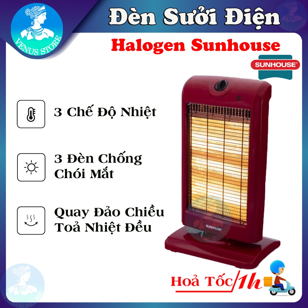 Đèn Sưởi Điện 3 Bóng Halogen Sunhouse SHD7016- Máy Sưởi Điện Sunhouse Làm Ấm Nhanh, Không Sử Dụng Chất Đốt