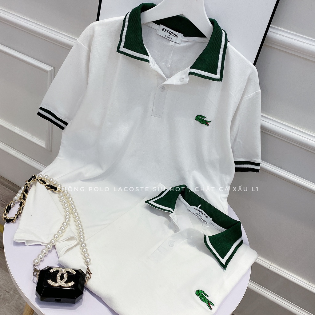 Áo polo nữ viền xanh cổ trụ chất cotton cá sấu 100% hàng VNXK