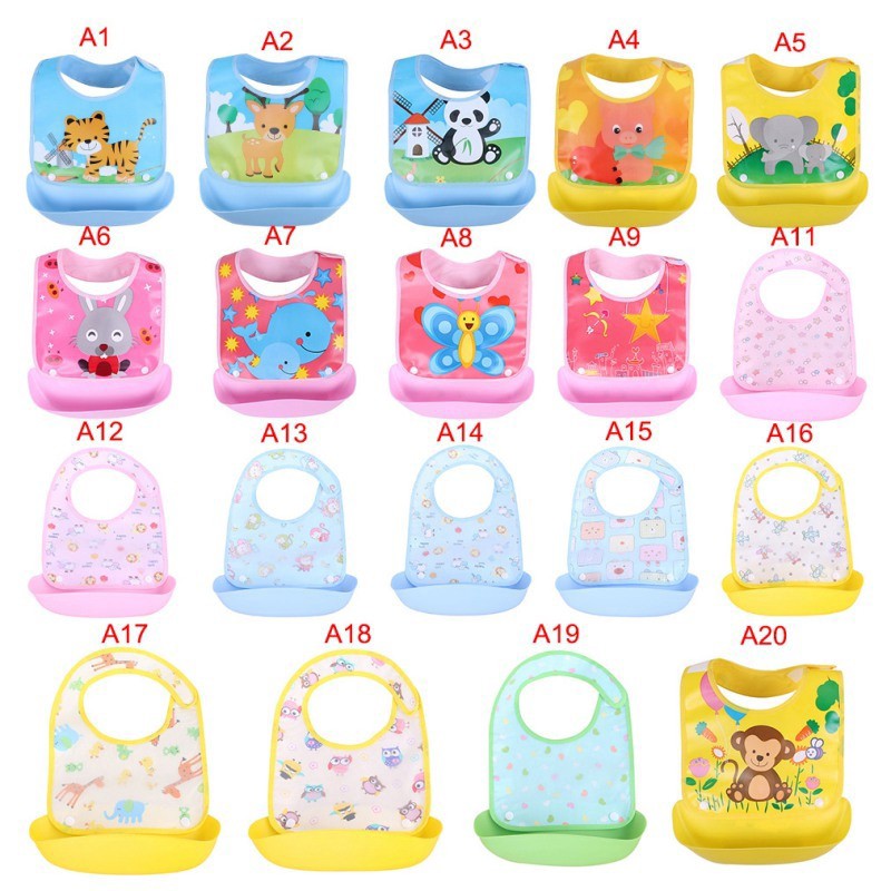 Yếm Ăn Silicon Chống Thấm Nước Hoạ Tiết Hoạt Hình Cho Bé