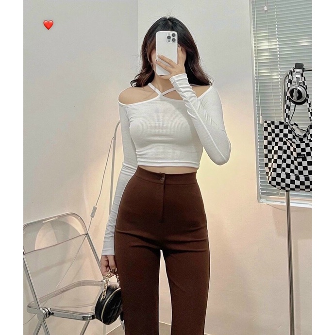 áo yếm croptop bẹc vai tay dài thời trang