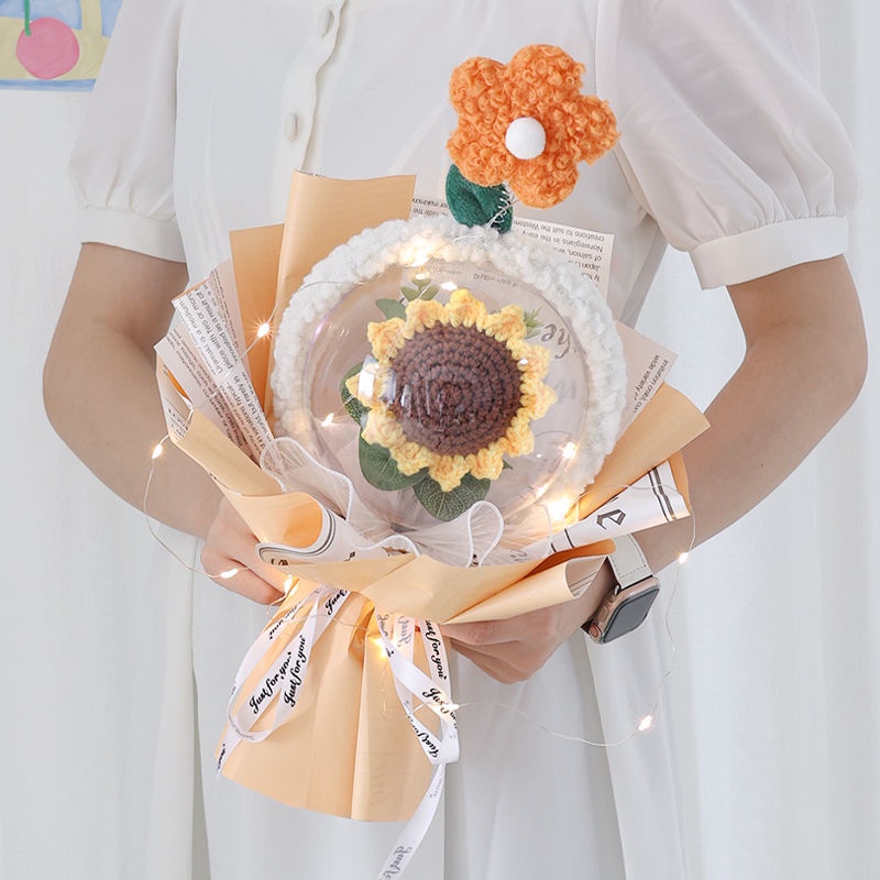 Sản Phẩm Hoàn Thiện Bó Hoa Hướng Dương Bằng Len Dệt Kim Sáng Tạo Làm Quà Tặng Sinh Nhật / Valentine Cho Bé Gái