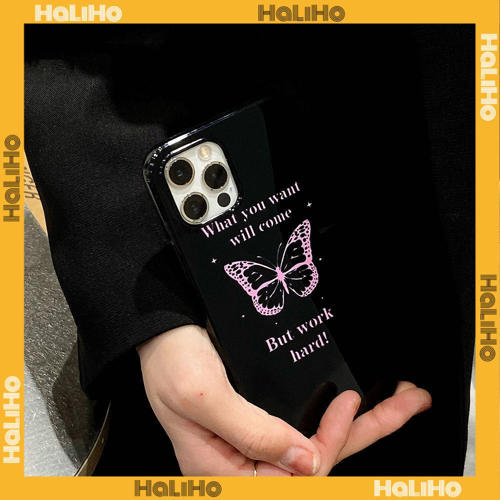iPhone Case Silicone Soft Case Black TPU Glossy Big Hole Camera Protection Shockproof Pink Butterfly For iPhone 13 Pro Max iPhone 12 Pro Max iPhone 11 Pro Max iPhone 7Plus