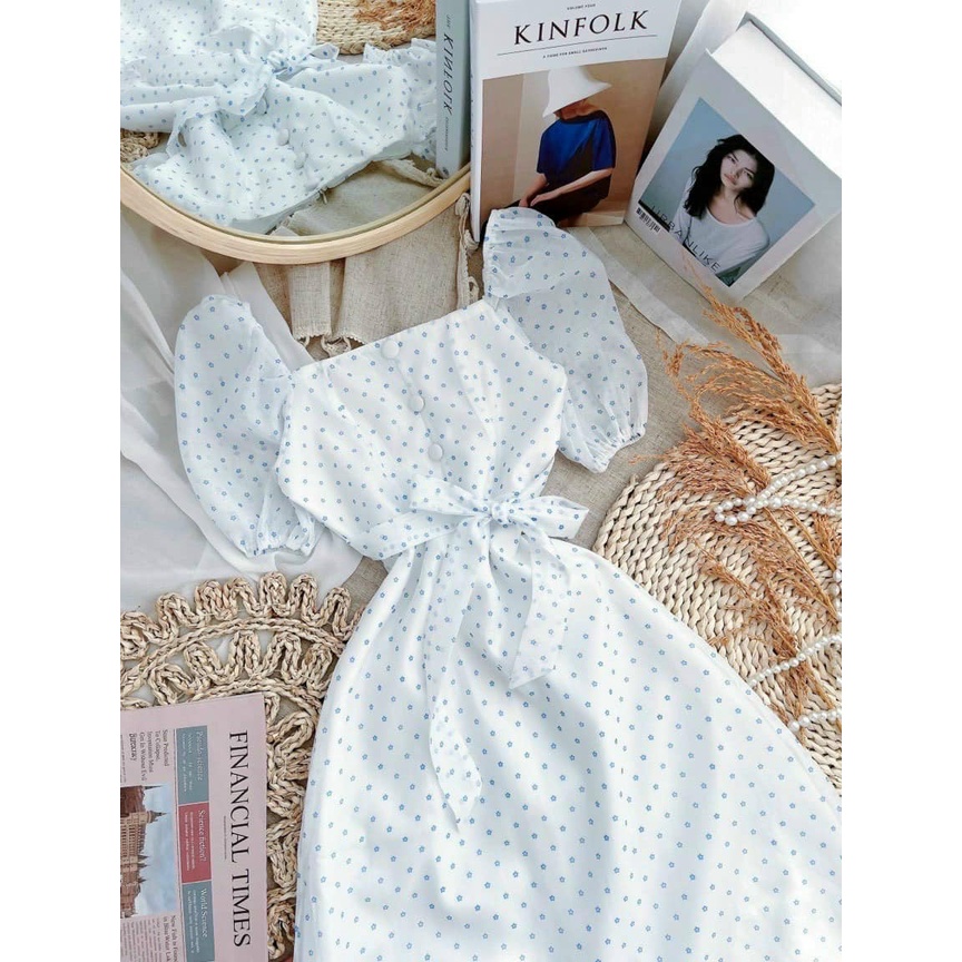 Đầm nữ dễ thương, đầm midi hoa đắp chéo thắt eo bo chun phân eo nên cực kì dễ mặc hàng cao cấp Diểm Shop | BigBuy360 - bigbuy360.vn