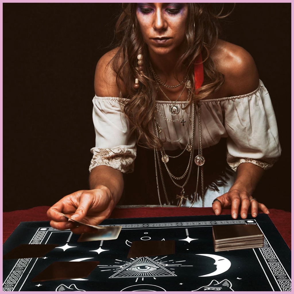 Khăn Trải Bàn Bói Tarot Họa Tiết Mắt Mèo Ai Cập Mặt Trăng Bằng Vải Flannel Trang Trí Tiệc