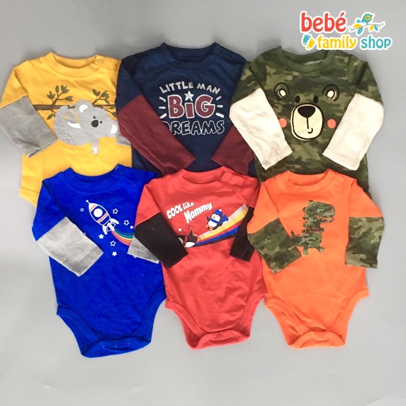 Body chip dài tay bé trai xuất dư Garanimals/ Bodysuit cho bé trai dài tay cổ tròn cúc vai - TDGT - bebefamilyshop