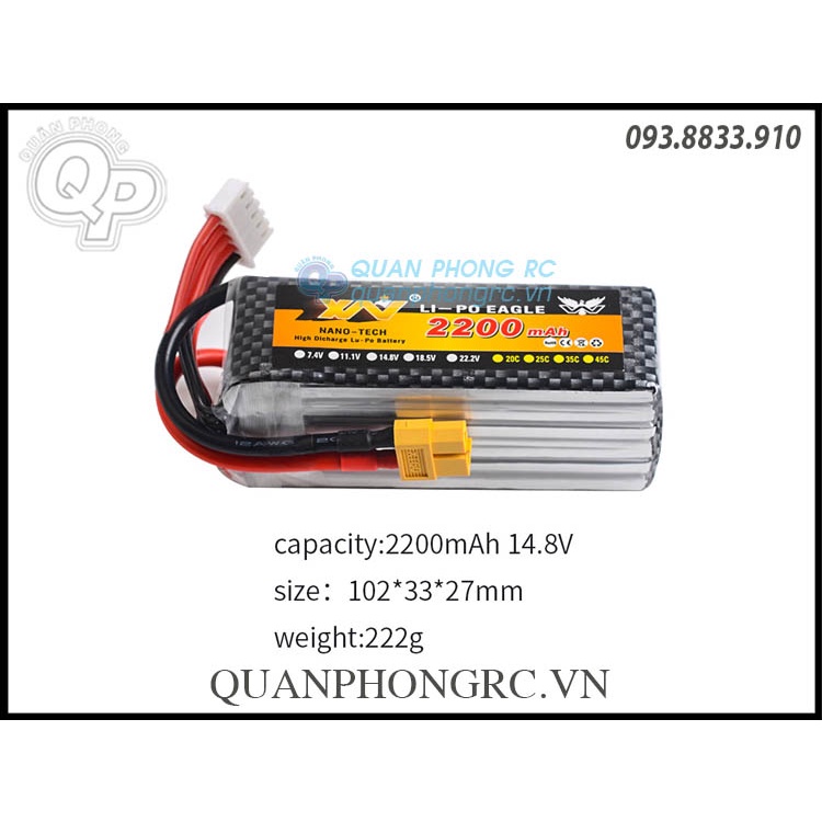 Pin 2200mAh 4S 30C 14.8V LiPo Battery XT60