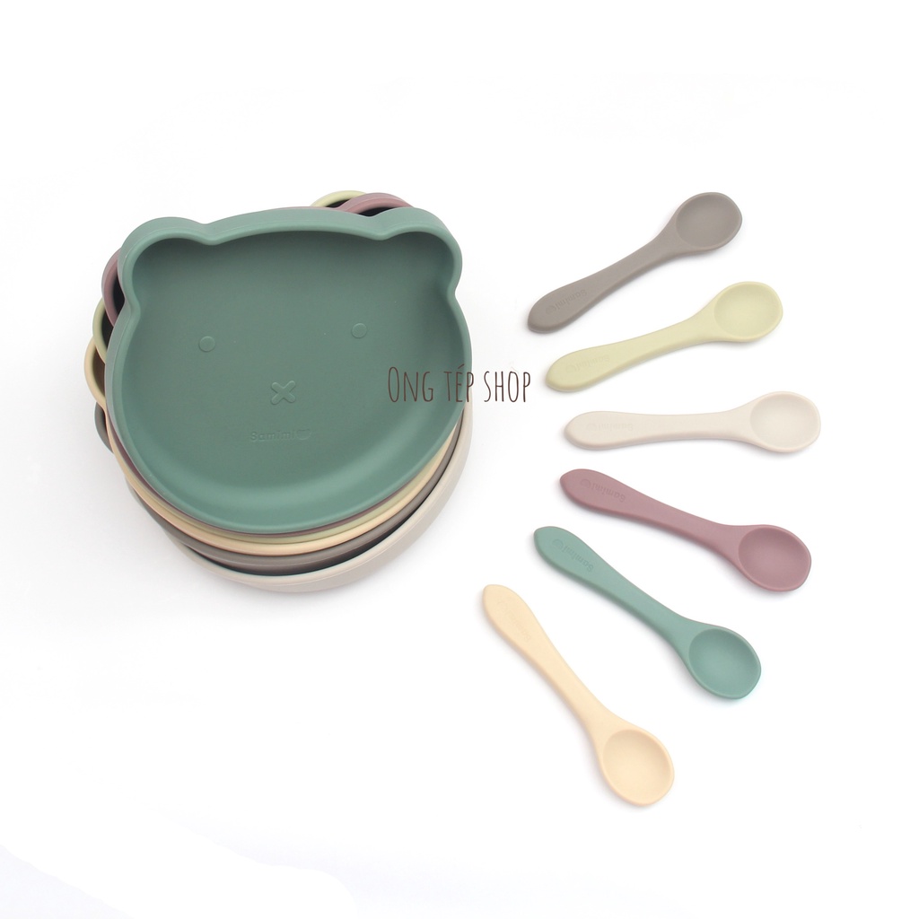Set ăn dặm silicon cho bé: bát ăn dặm silicon, muỗng silicon, khay silicon chống lật, yếm silicon, cốc tập hút silicon