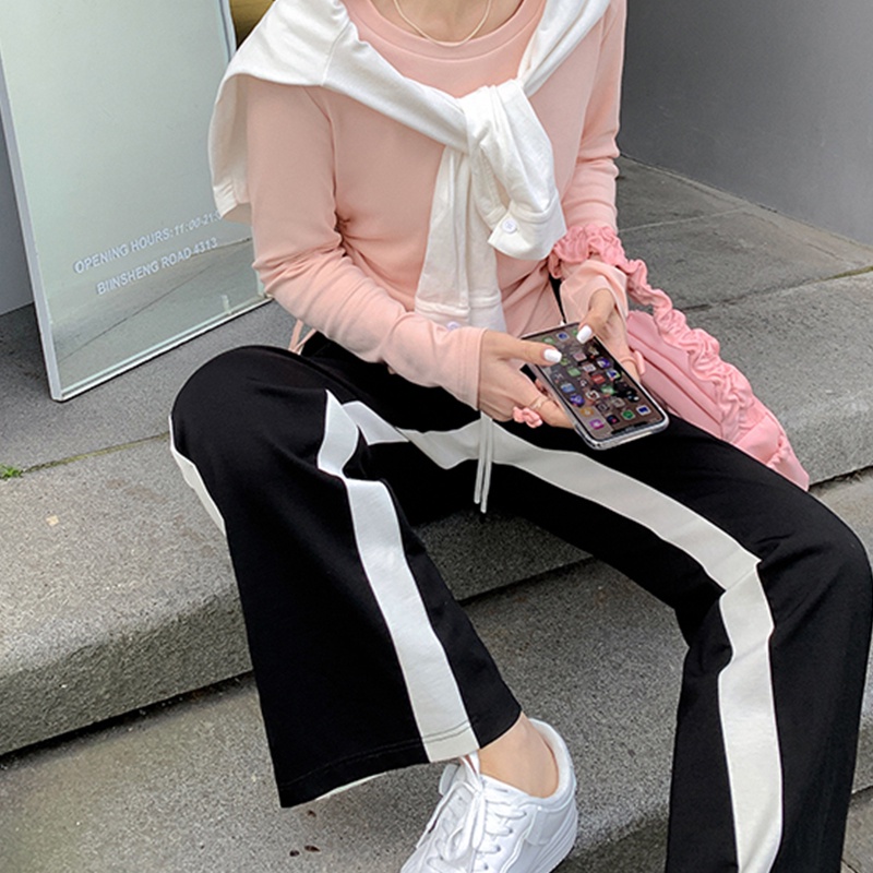 【ZHELIHANGFEI】Quần Thể Thao Lưng Cao Ống Rộng Xẻ Tà Thời Trang Năng Động