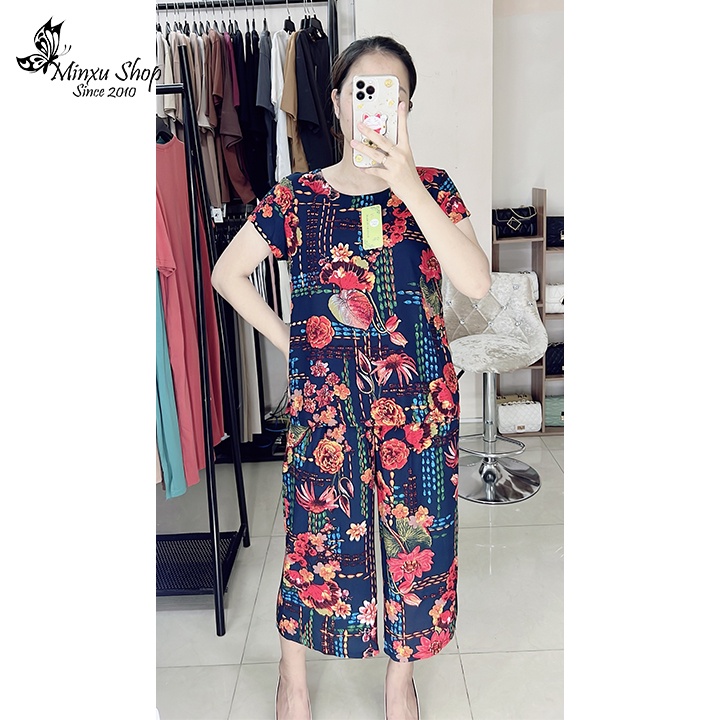 Bộ mặc nhà trung niên vải lanh ỐNG SỚ 2 TÚI SÂU TO, áo ngắn tay quần lửng ống rộng cho bà cho mẹ Minxu shop GS