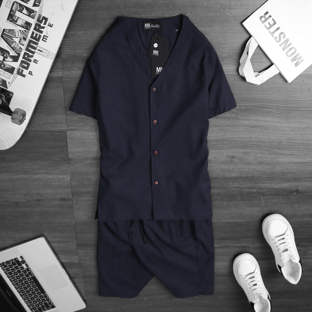 Bộ quần áo nam cotton 3 màu trẻ trung, thiết kế cổ chữ V cá tính, khoẻ khoắn | BigBuy360 - bigbuy360.vn