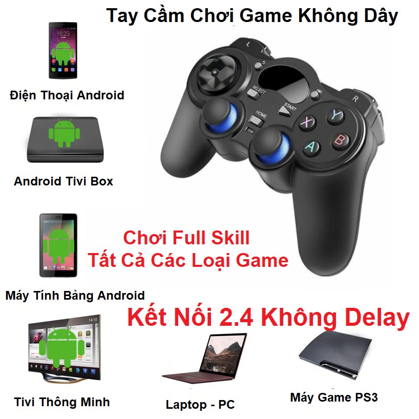 Tay Cầm Chơi Game Không Dây 2.4 Trên Điện Thoại, Máy Tính - Tivi Box - PS - Đầy Đủ 3 Đầu Kết Nối - Tặng Kèm Kẹp ĐT