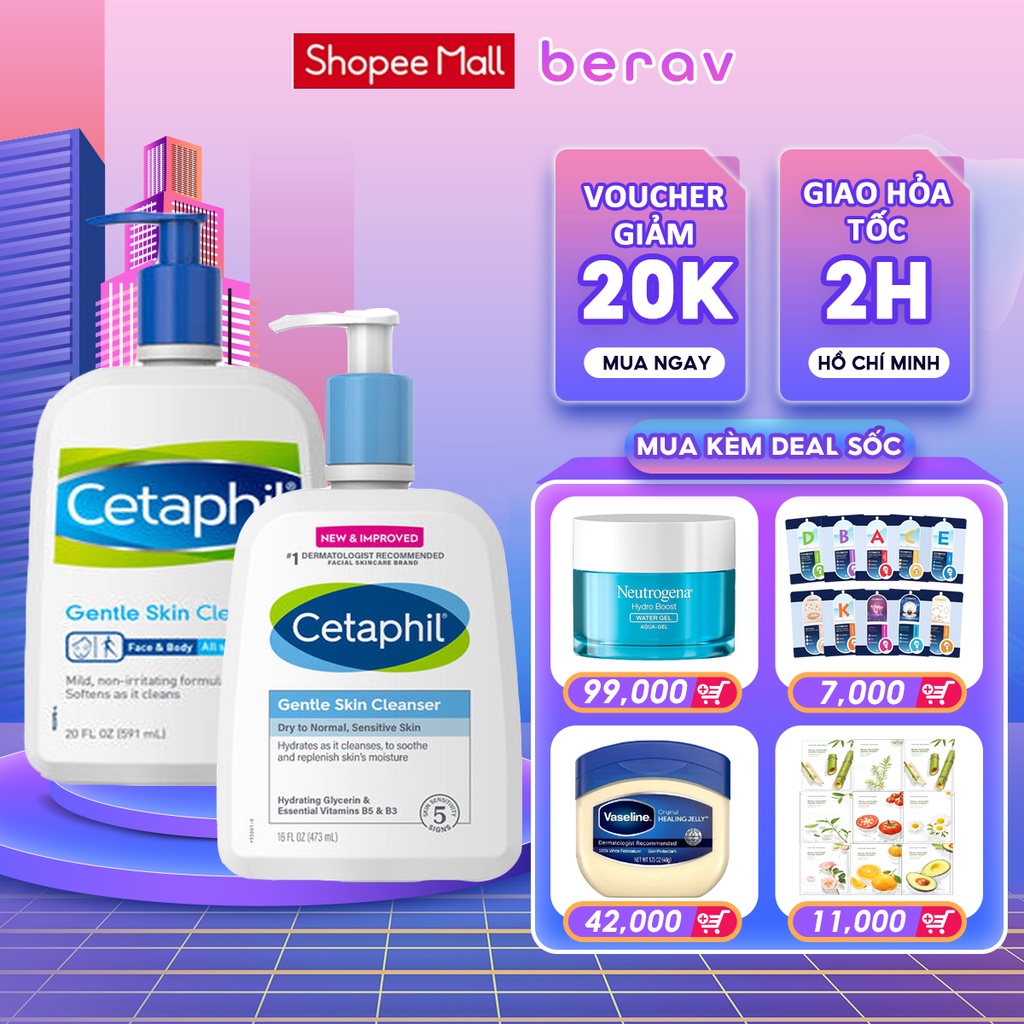 Sữa Rửa Mặt Cetaphil Gentle Skin Cleanser Sạch Dịu Nhẹ cho Da Nhạy Cảm 500ml/125ml