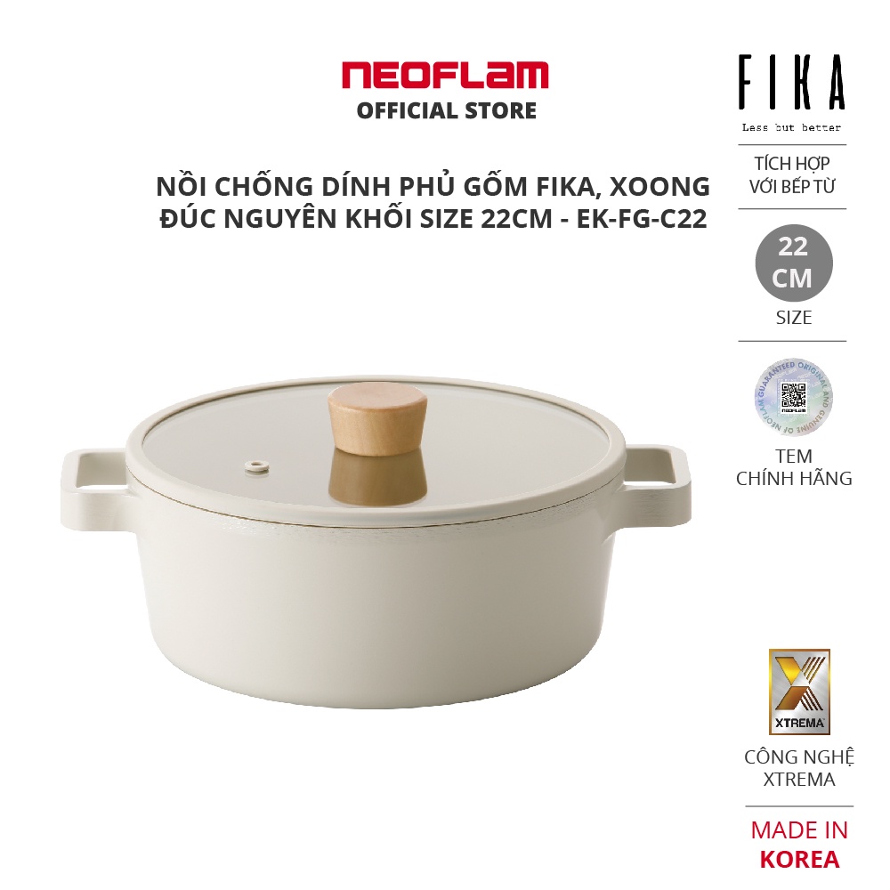 Nồi chống dính phủ gốm Fika Neoflam, xoong đúc nguyên khối size 22cm EKFGC22