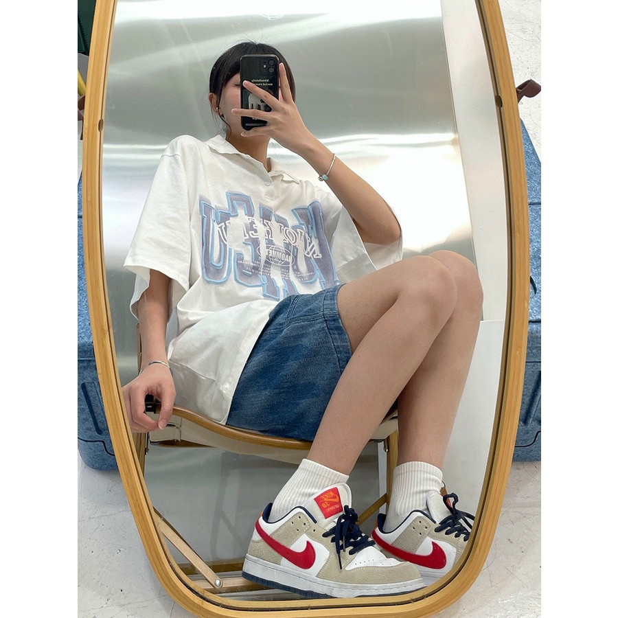 Áo thun polo nam nữ in hoạ tiết NHUE form rộng unisex phong cách ulzzang 2 màu xám trắng chất bo cotton Coolz