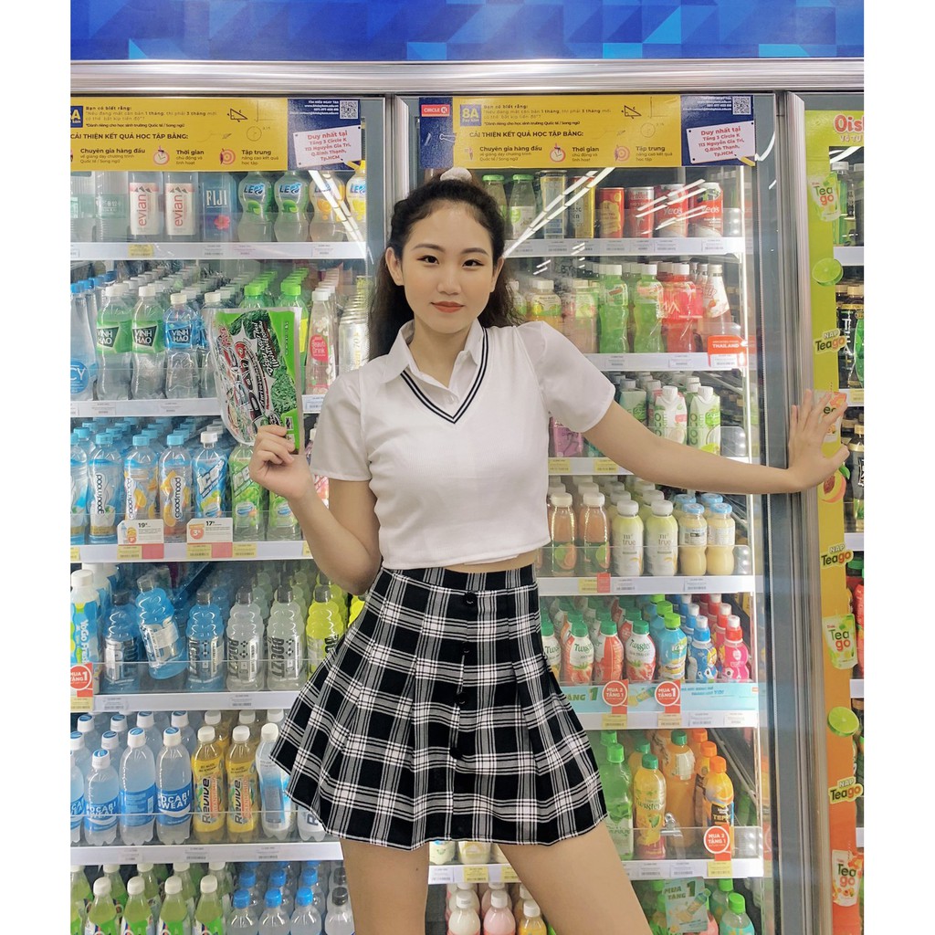 DALLA Chân váy xếp ly tennis sọc caro phối khuy DALLA SAIGON | BigBuy360 - bigbuy360.vn