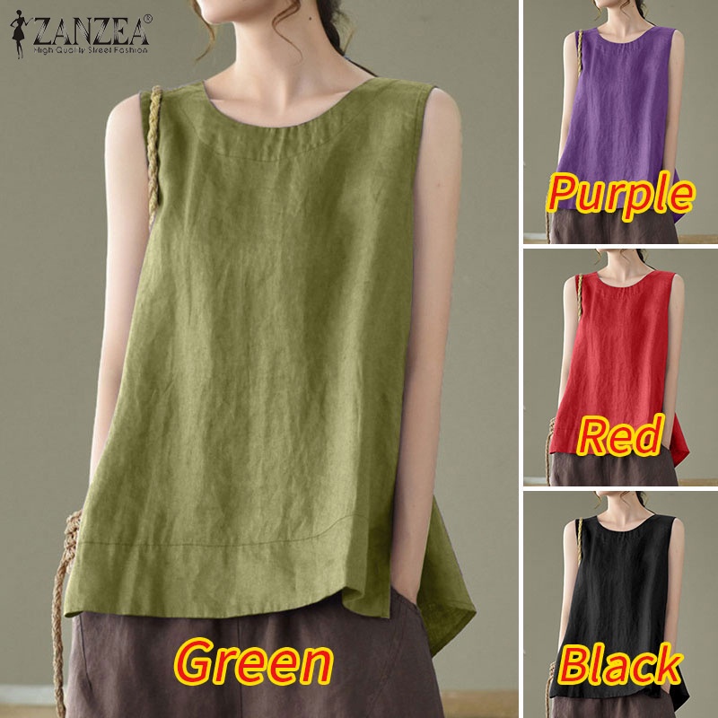 Áo nữ ZANZEA không tay cổ tròn màu trơn dáng rộng thời trang cho nữ
