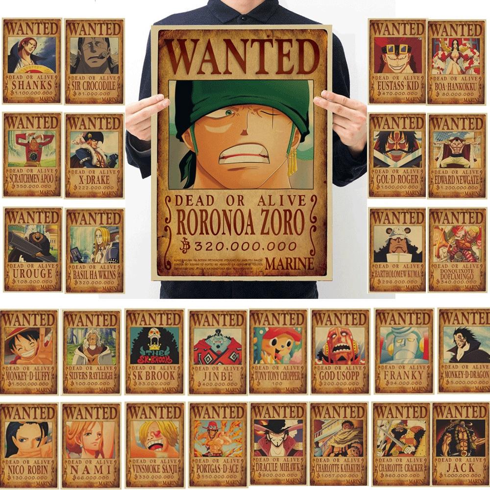 One Piece Poster Luffy Muốn Zoro Nami Franky Boa Luật Trang Trí Tường In Giấy Kraft Vintage 52x36cm