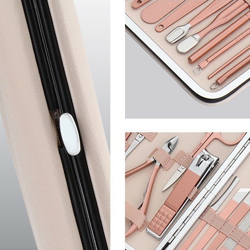 Bộ dụng cụ cắt móng tay 18 món bằng thép không gỉ bộ bấm móng tay đa năng kèm hộp hồng bằng da siêu xinh Angola