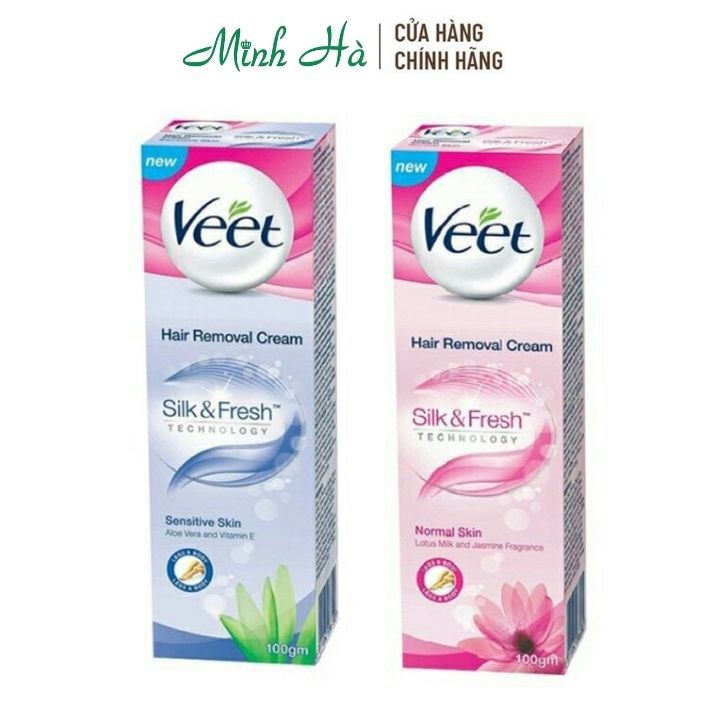 Kem tẩy lông Veet Silk &amp; Fresh Technology 100g bản Pháp có 2 loại cho da thường và nhạy cảm