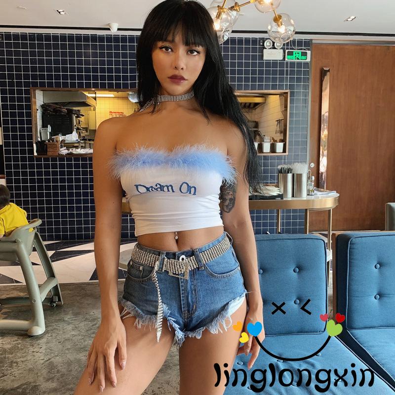 ✲Yb❤Áo Ống Thêu Chữ Hở Rốn Thời Trang Cho Nữ