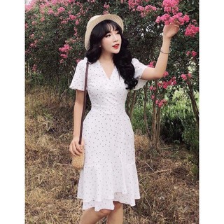 Đầm Bi Cổ V 2 Màu (kèm hình thật)