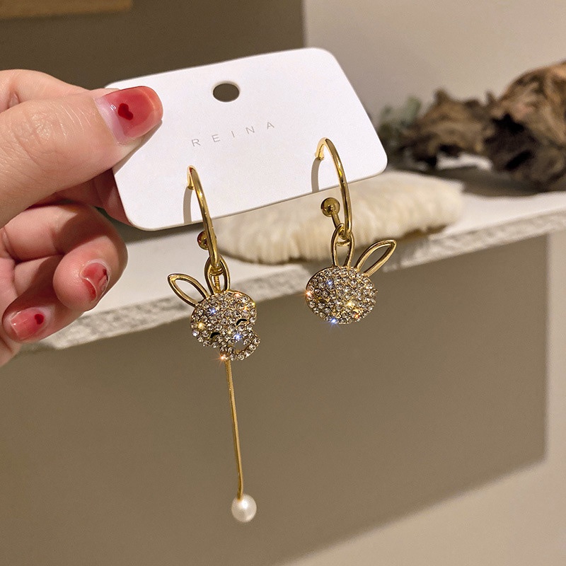 Bông tai chốt gài 925 hình thỏ đính ngọc trai xinh xắn