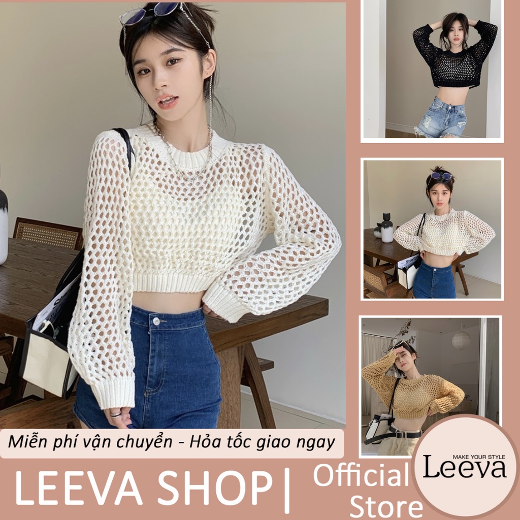 Áo croptop dài tay phối len đan cá tính A377