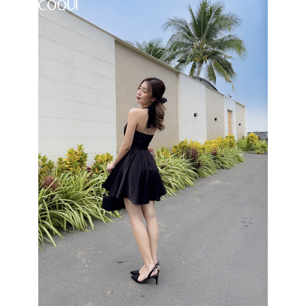COQUI - Váy lụa đen viền ren cúp ngực cột dây - Iris Dress