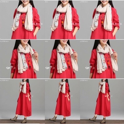 Khăn quàng/khăn chuàng cổ nữ dài thời trang mã MICY058 chất cotton đũi thêu hoa nổi hoạ tiết trẻ trung 90*180cm