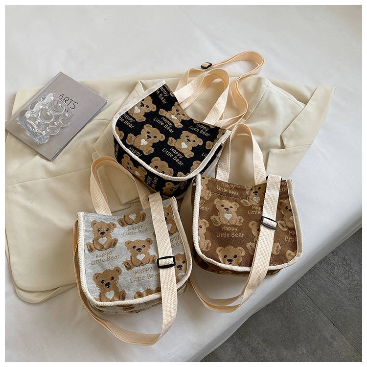 Túi đeo chéo nữ vải bố mini họa tiết gấu Ulzzang, túi tote dễ thương cho nữ