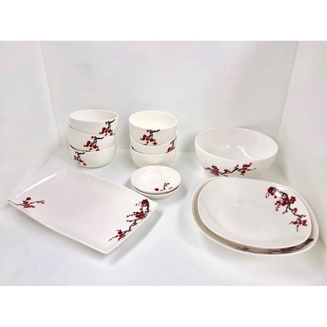 Bộ 12 Món Tô, Bát, Đĩa Sứ Hoa Đào Panasonic