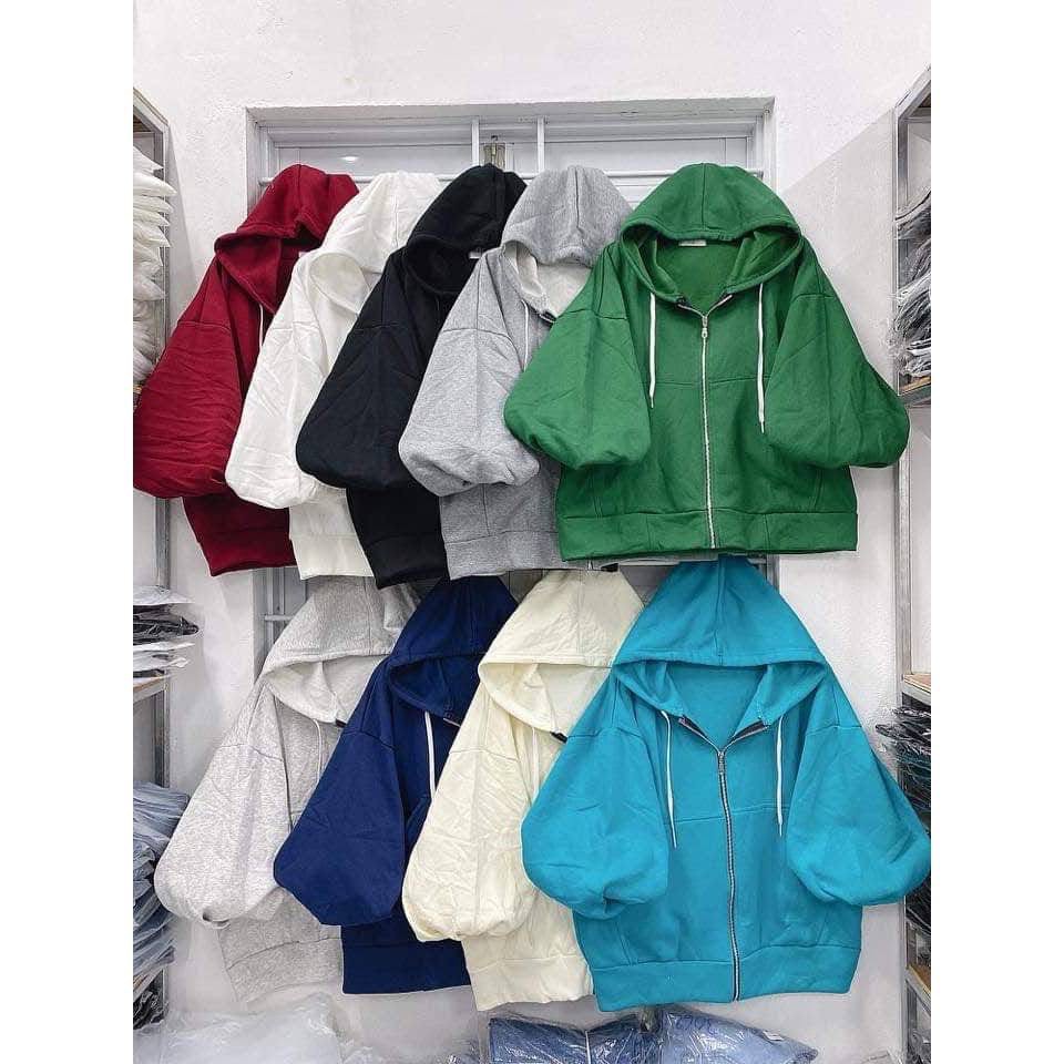 Áo khoác nam nữ nỉ ngoại dây kéo tay phồng cánh dơi