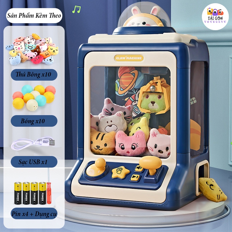 Máy Gắp Thú Gấu Bông Mini Thỏ Phi Hành Gia Có Nhạc, Đèn Bắt Mắt Kèm Theo Xu, Bóng, Gấu Cho Trẻ Thoả Sức Đam Mê