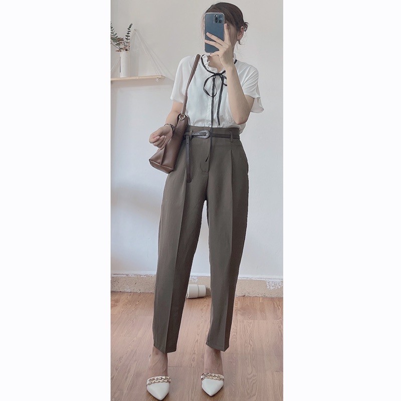 Quần baggy vải công sở mã mới tặng kèm đai siêu xinh