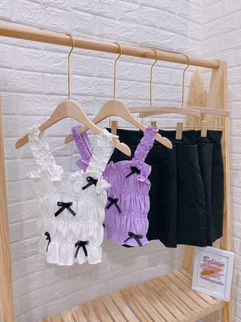 [Rẻ Vô Địch] Set Bộ, Set Áo Chun Nơ Kèm Chân Váy Siêu Xinh (có ảnh thật)