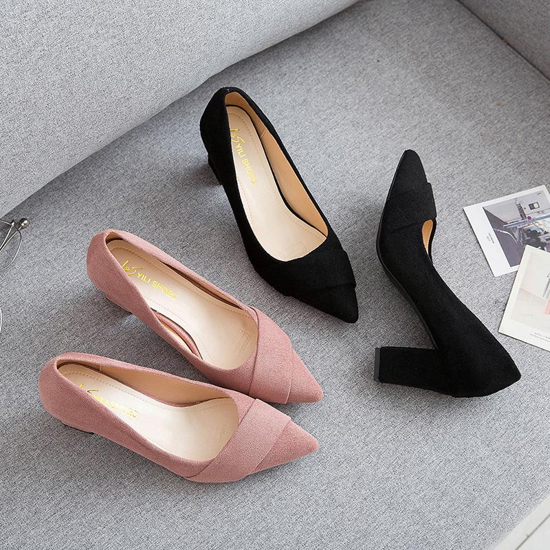 Giày Cao Gót 5cm Màu Đen Thoáng Khí Thời Trang Công Sở Cho Nữ