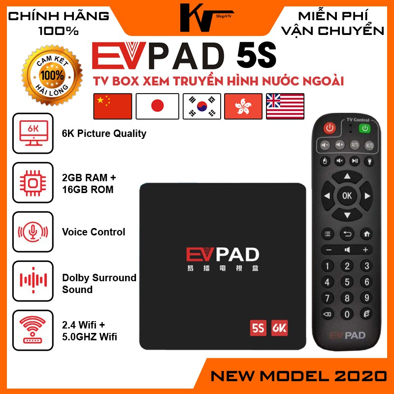 TV Box EVPAD 5S Xem Truyền Hình Nước Ngoài Hơn 1000 Kênh Miễn Phí Trọn Đời