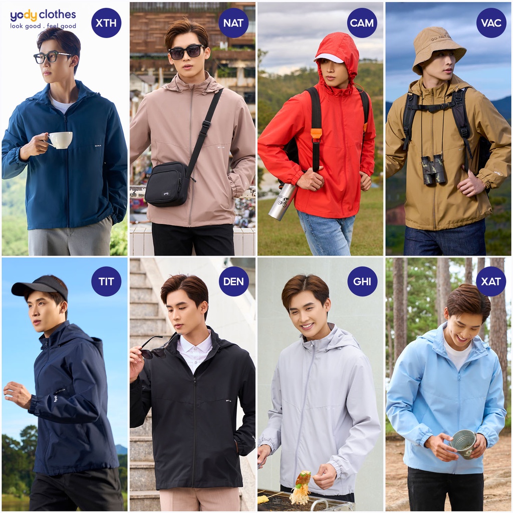 Áo khoác gió nam YODY có mũ 2 lớp nhiều màu trẻ trung dễ phối đồ 3C PLUS AKM5037