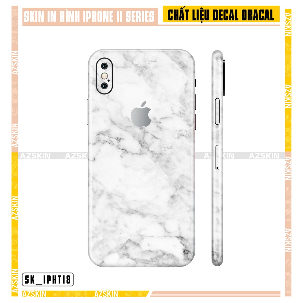 Miếng Dán Skin IPhone X/XS/XR/XS Max Họa Tiết Vân Đá Trắng |SK_IPHT18| Film Chính Hãng, Cắt CNC, Dán Kín Lưng Viền Máy