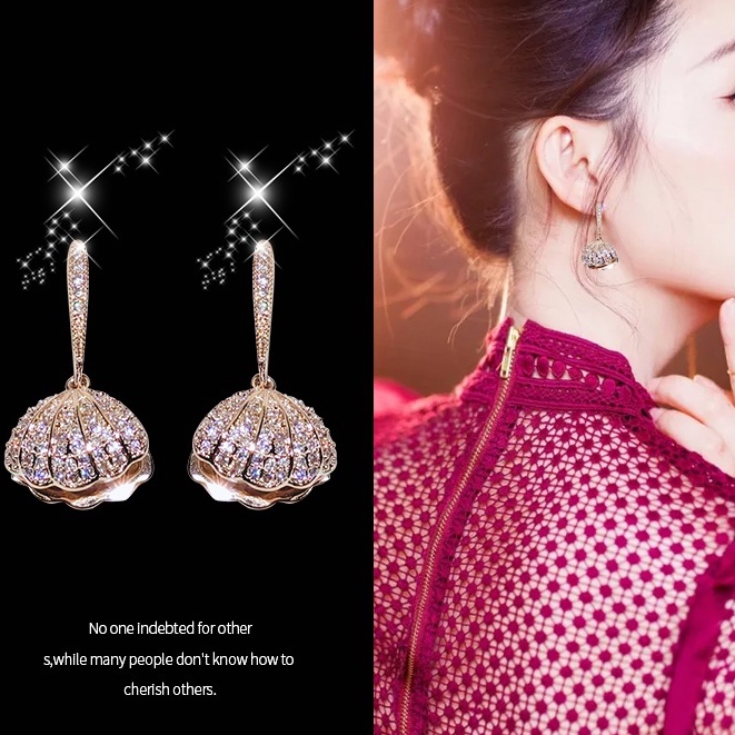 Khuyên tai JIUDUOLAN mặt dạng quạt đính hạt ngọc trai nhân tạo màu vàng hồng thời trang thanh lịch cho nữ
