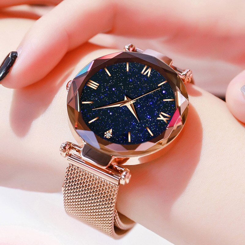 Đồng Hồ Zegarek Damski HọA TiếT Ngôi Sao Từ TíNh Dây Đeo DạNg LướI ThờI Trang Cho Nữ